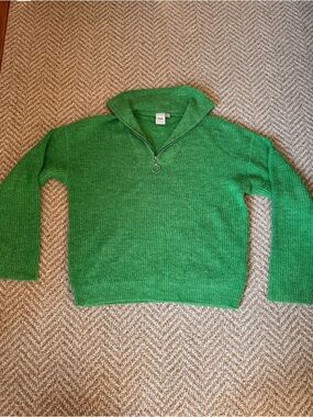 ICHI Women's Green Half-Zip Cowl Sweater